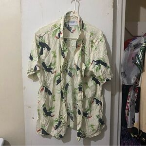 Old Navy Cream Tropical Toucan Short Sleeve Shirt